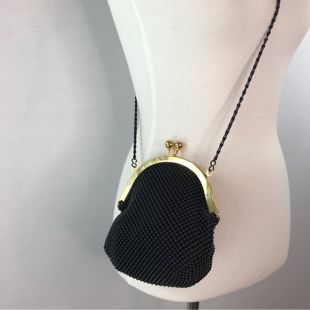 Vintage Emp Orr Black Beaded Mesh & Brass Mini Evening Bag